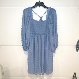 LISTICLE TEXTURED DOT SMOCKED SQUARE NECK CHIFFON DRESS SIZE MEDIUM